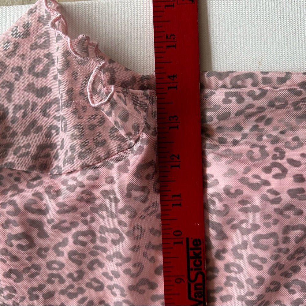 Justice High Neck Pink Leopard Print Kids Shirt Sz 10 Ruffle Hem Mesh Top Layer - Picture 5 of 7